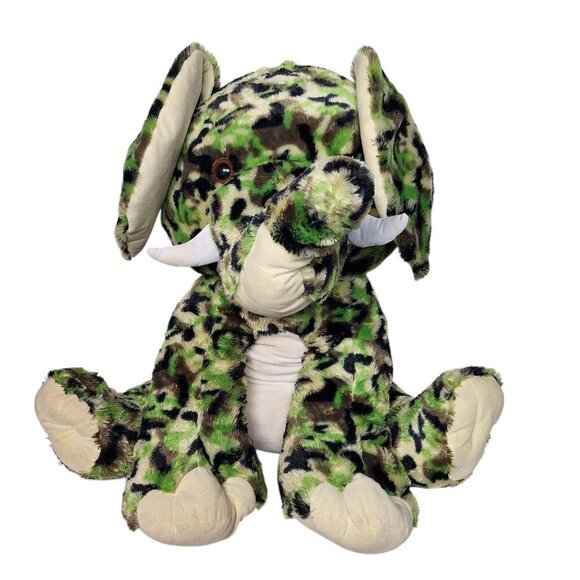 Peek A Boo Toys Elephant Plush Black Green Camo 30 Inch - Picture 1 of 6